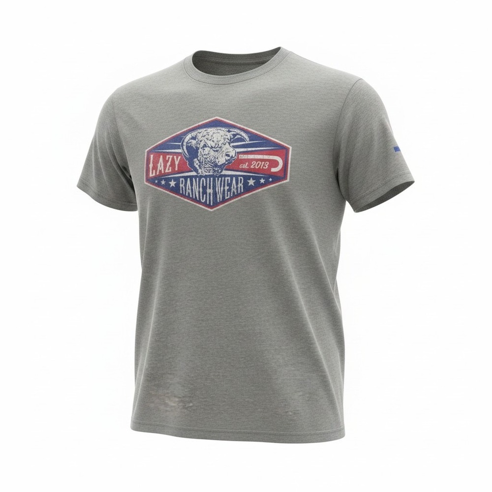 Lazy Ranch‎ Wear Graphic T-Shirt Mens XL Gray Excellent Bull Logo Short Sleeve